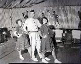 l-r: 1950's Basketball Cheerleaders Ardyce Rosen, Edwin Wirth and Beverly Babler in Karlen's Hall.